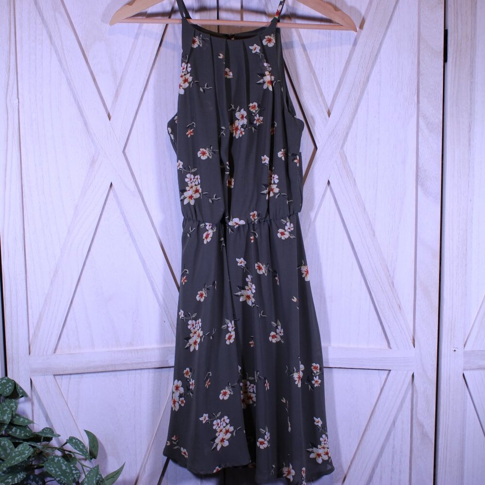 NWOT Francesca’s Blue Rain Floral A-Line Dress XXS Green High Neck